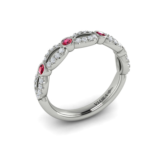 14K White Gold Ruby Womens Stackable Wedding Band