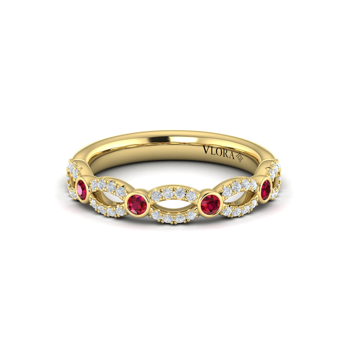 14kt Yellow Gold Ruby Womens Stackable Wedding Band
