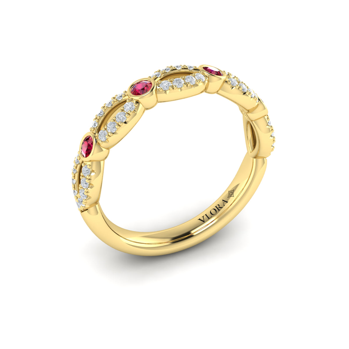 14kt Yellow Gold Ruby Womens Stackable Wedding Band