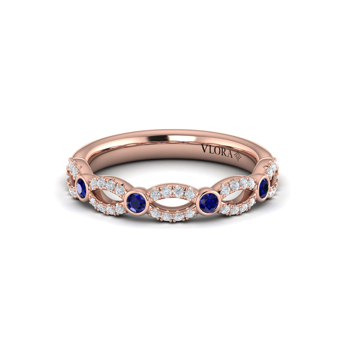 14kt Rose Gold Sapphire Womens Stackable Wedding Band