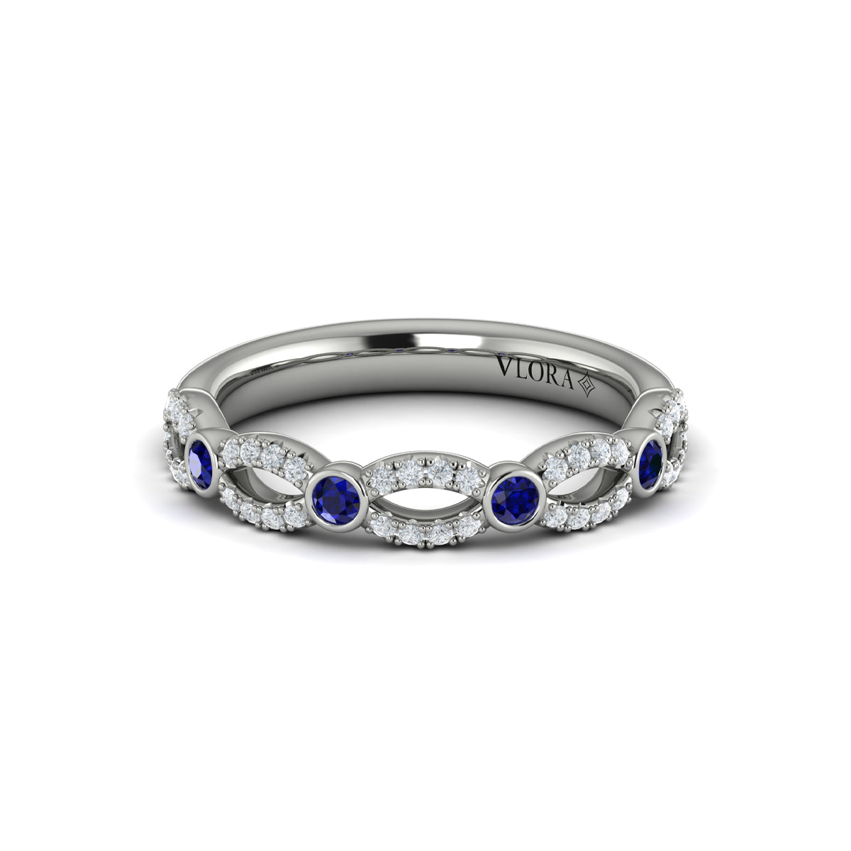 14K White Gold Sapphire Stackable Wedding Band