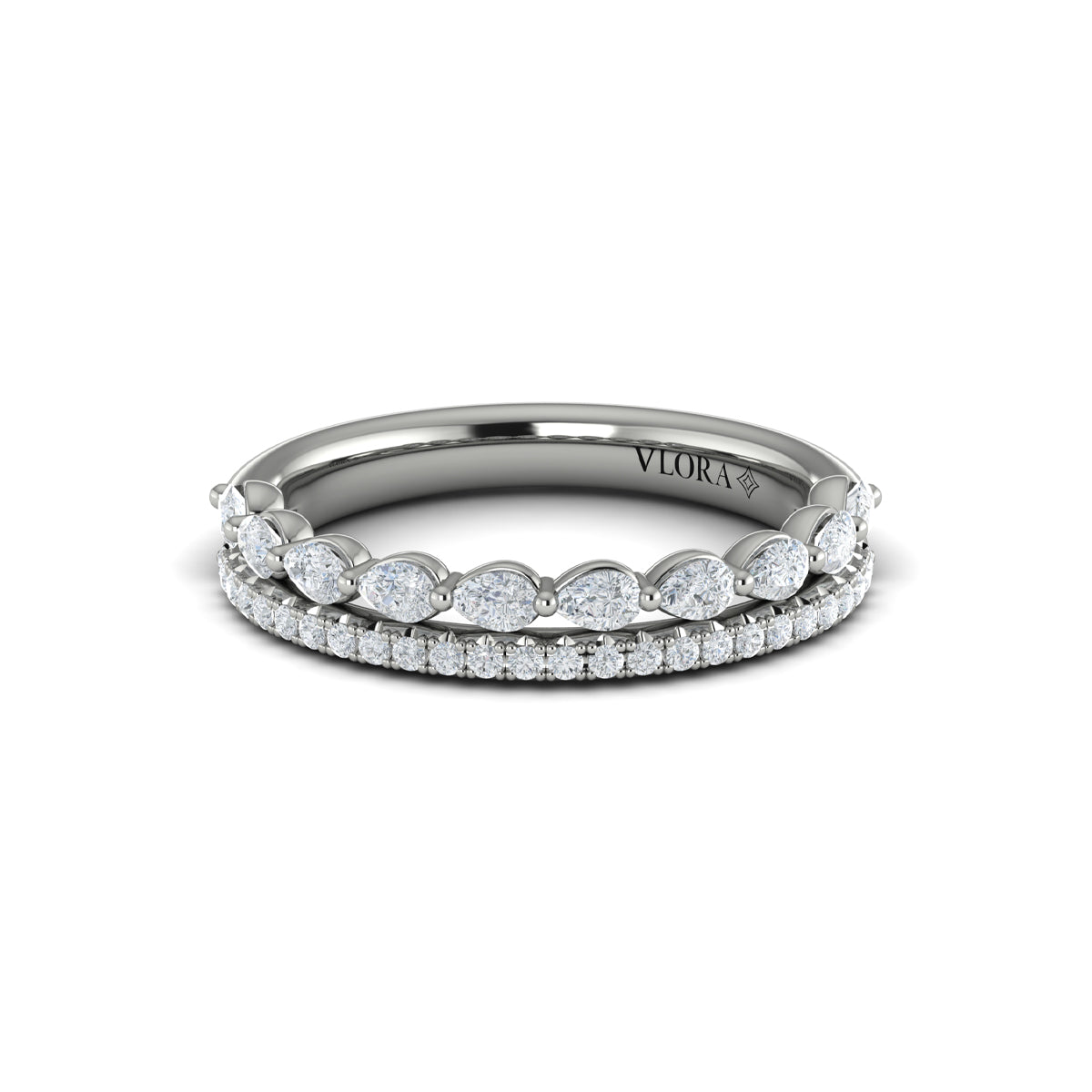 14K White Gold Diamond Stackable Womens Wedding Band