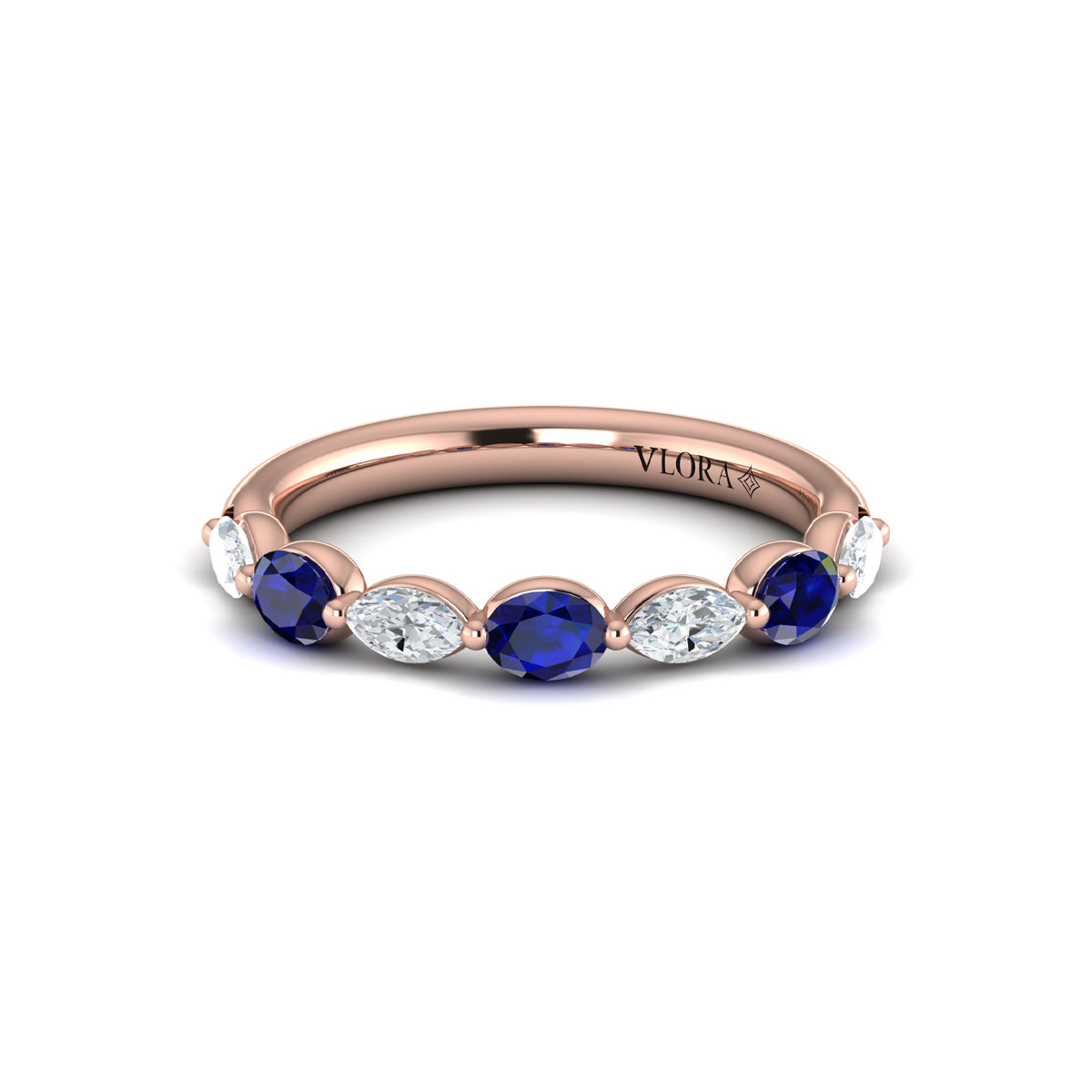 18kt Rose Gold Sapphire Womens Stackable Wedding Band