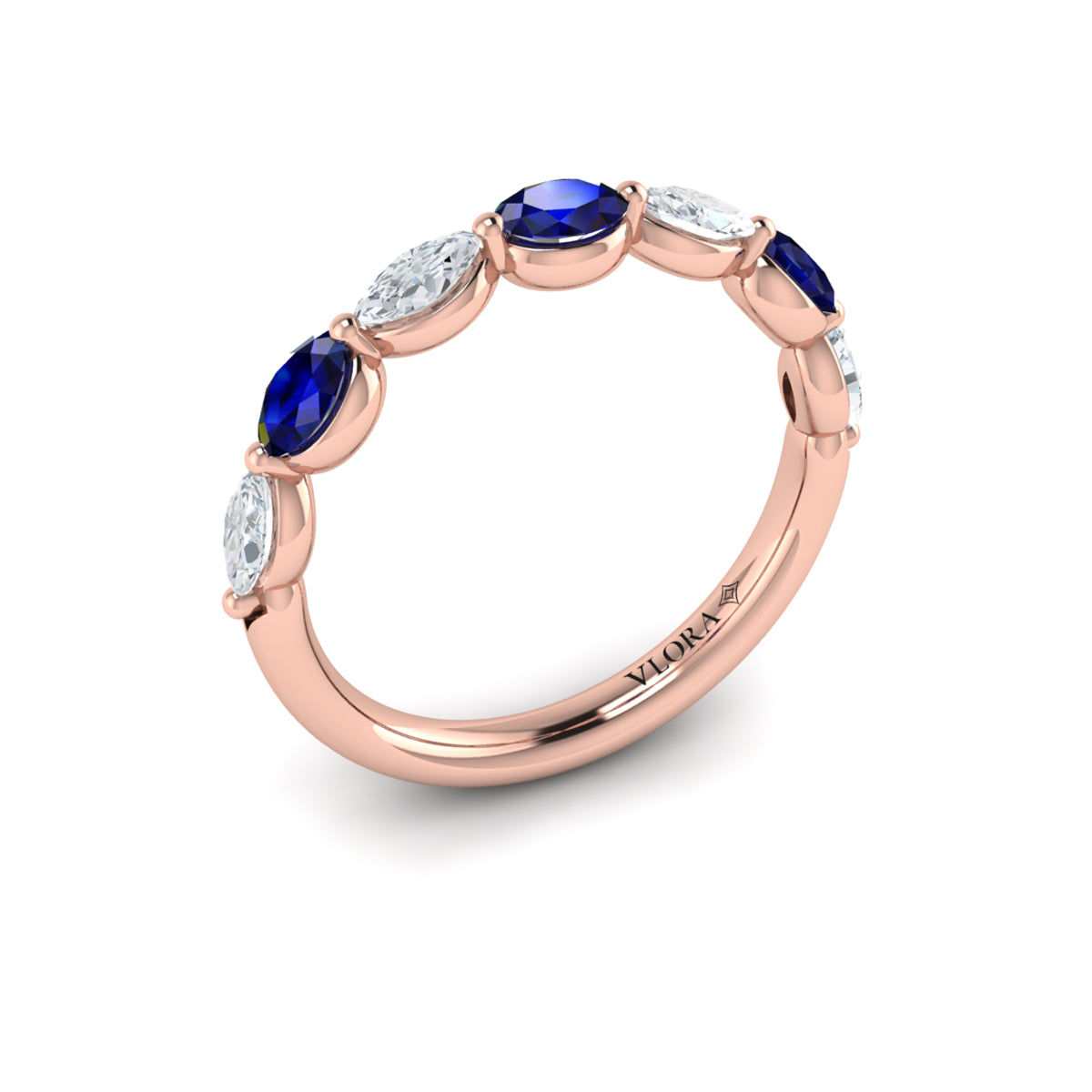18kt Rose Gold Sapphire Womens Stackable Wedding Band