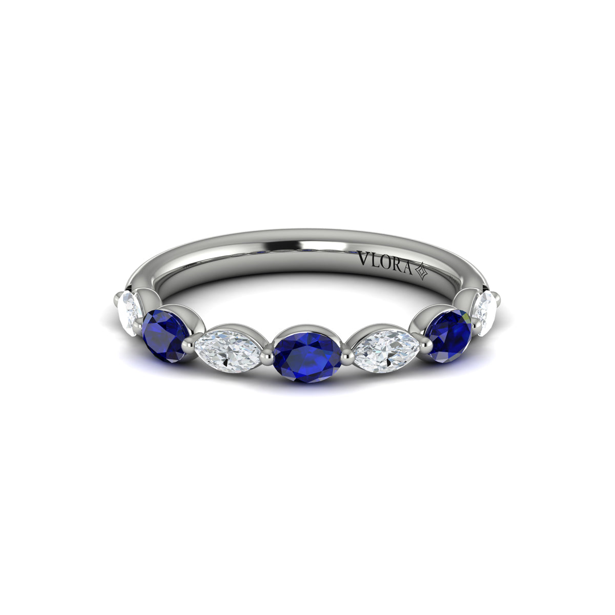 14K White Gold Sapphire Stackable Womens Wedding Band
