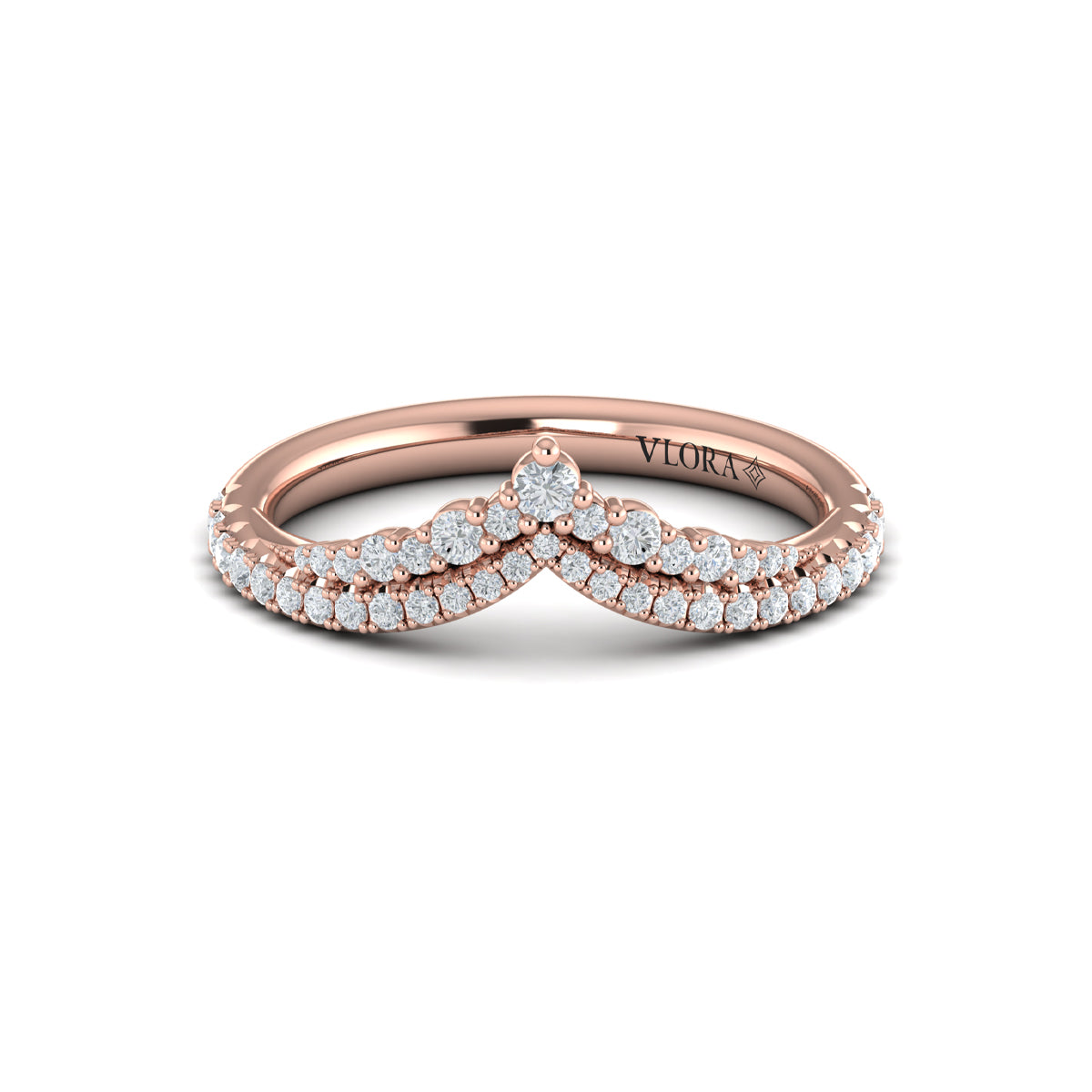 14kt Rose Gold Diamond Contour Womens Wedding Band