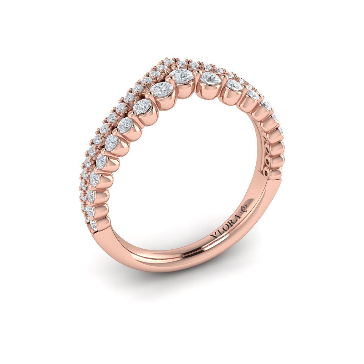 14kt Rose Gold Diamond Contour Wedding Band for Women