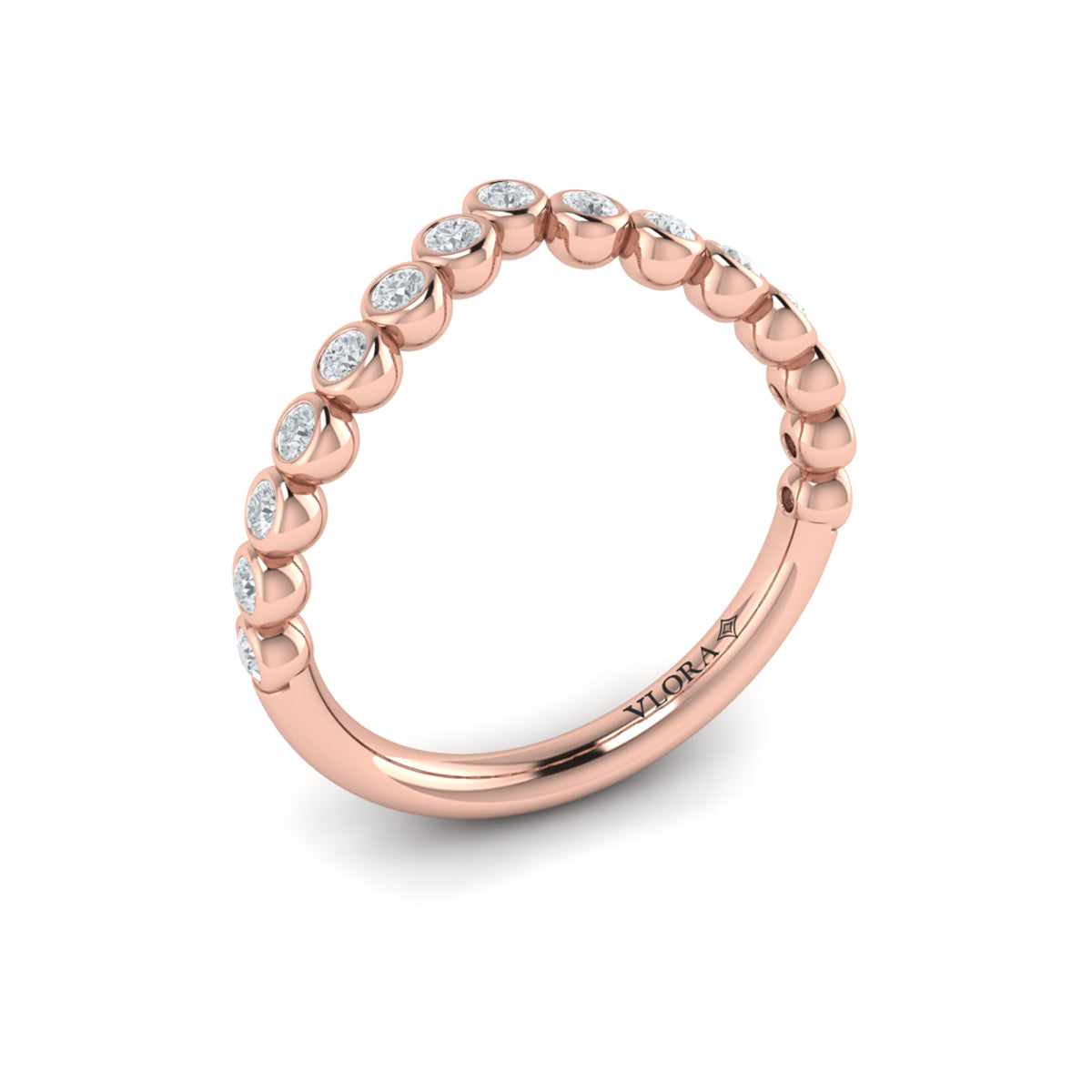 14kt Rose Gold Diamond Contour Womens Wedding Band