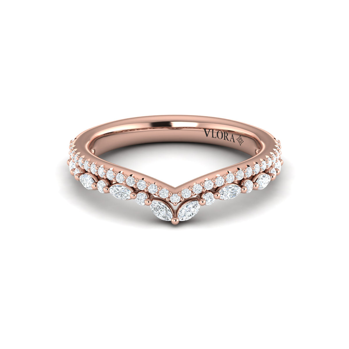 14kt Rose Gold Diamond Contour Womens Wedding Band
