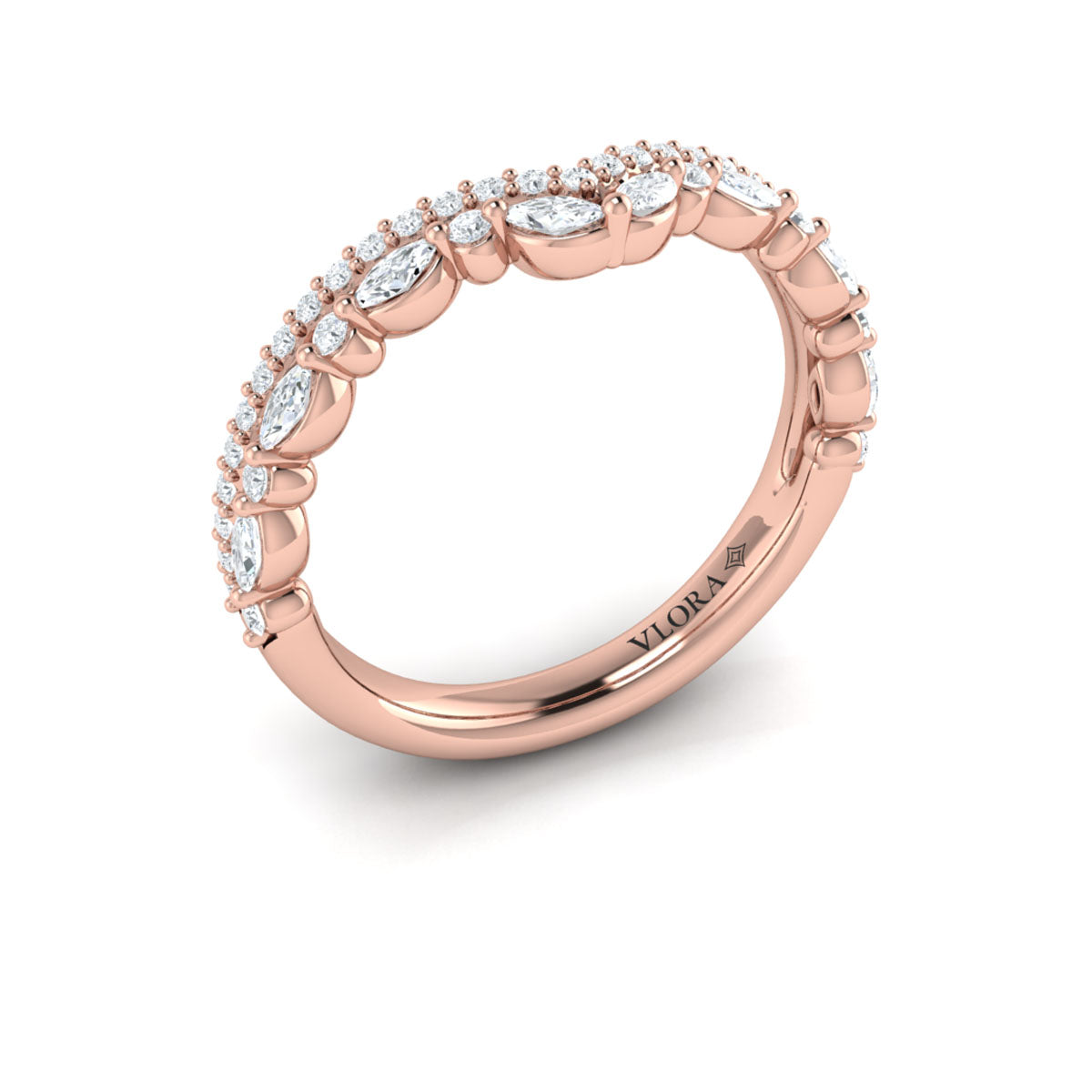 14kt Rose Gold Diamond Contour Womens Wedding Band