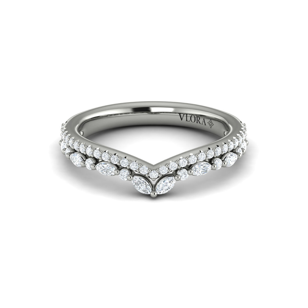 14K White Gold Diamond Contour Wedding Band for Women