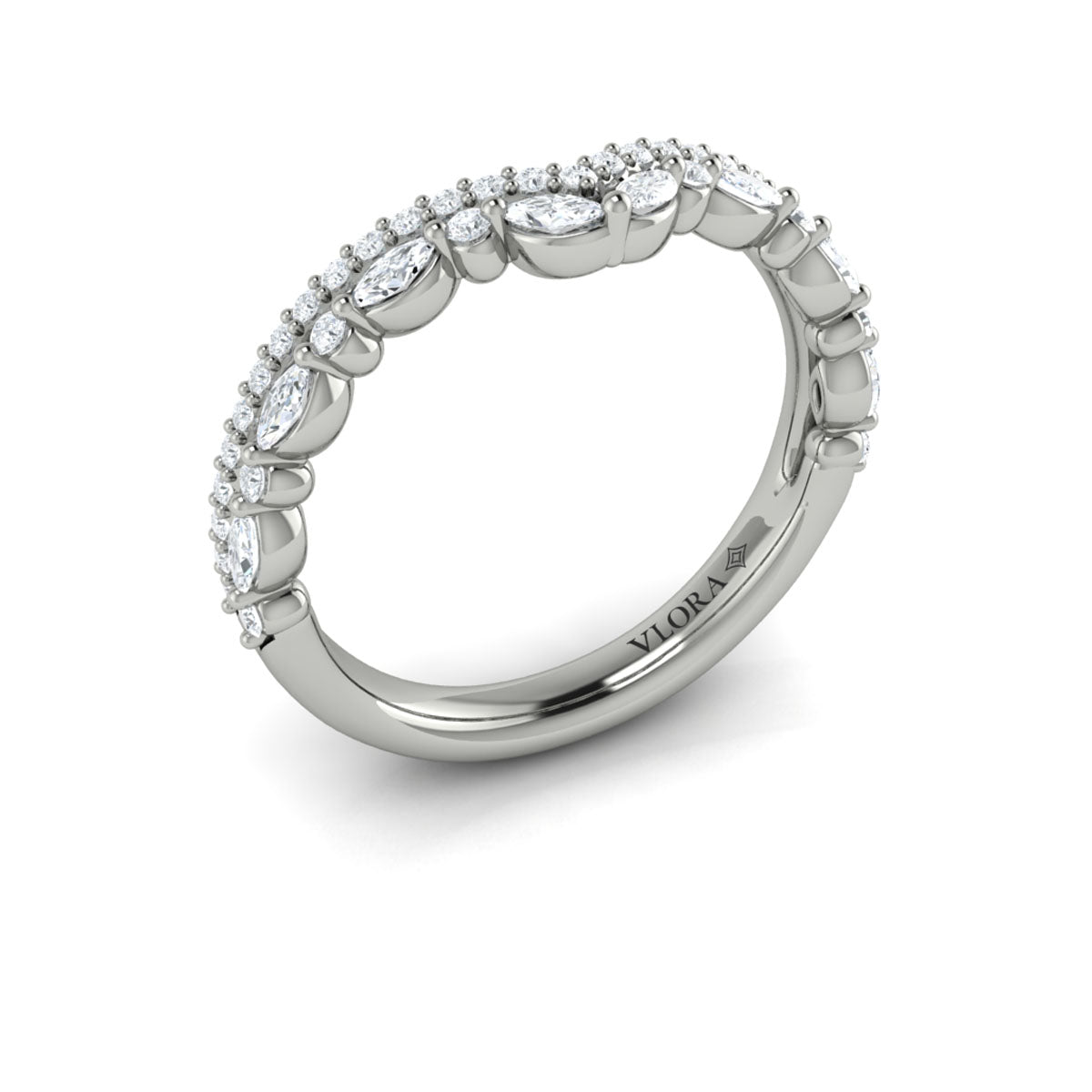 14K White Gold Diamond Contour Wedding Band for Women