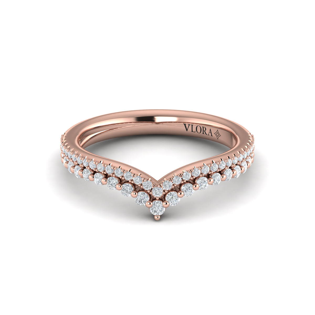 14kt Rose Gold Diamond Contour Womens Wedding Band