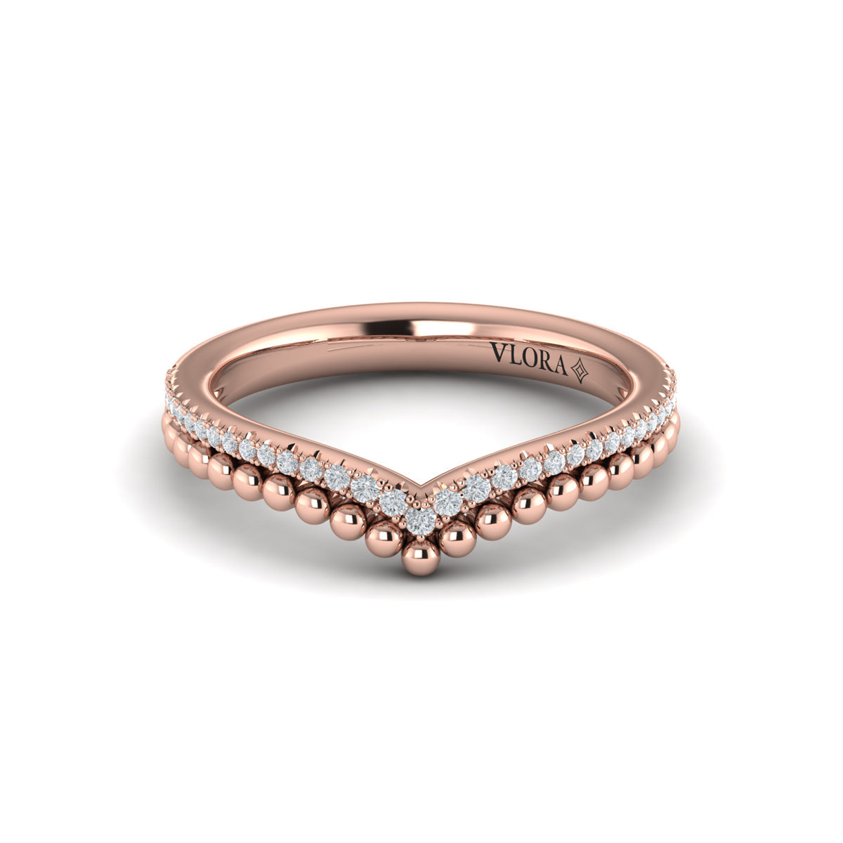 14kt Rose Gold Diamond Contour Womens Wedding Band