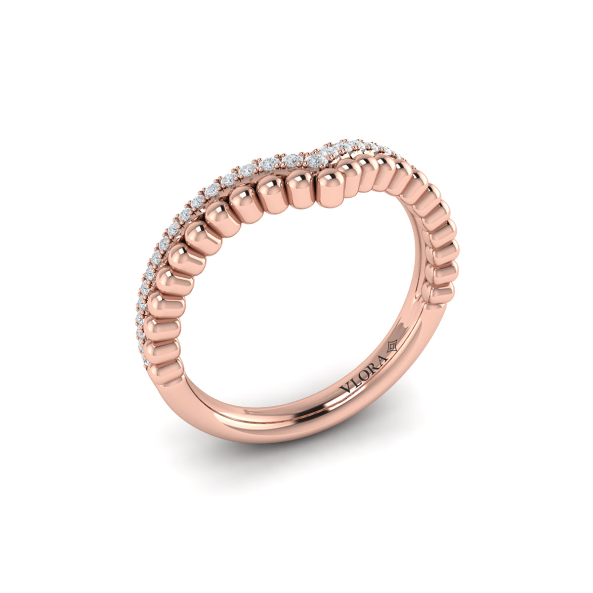 14kt Rose Gold Diamond Contour Womens Wedding Band