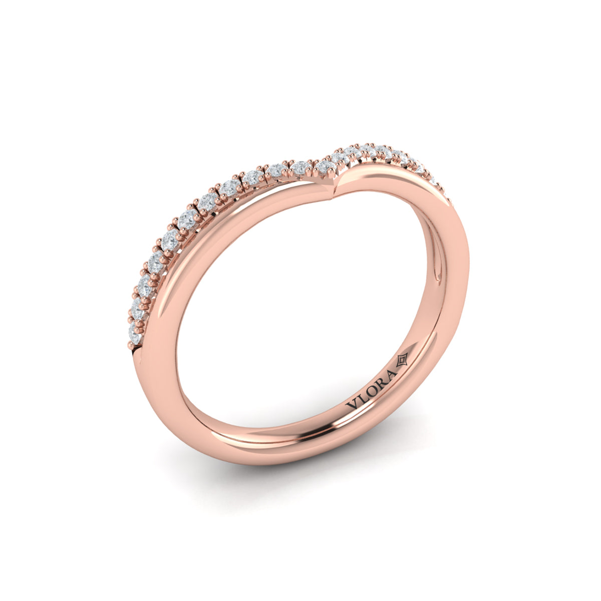 14kt Rose Gold Diamond Contour Womens Wedding Band