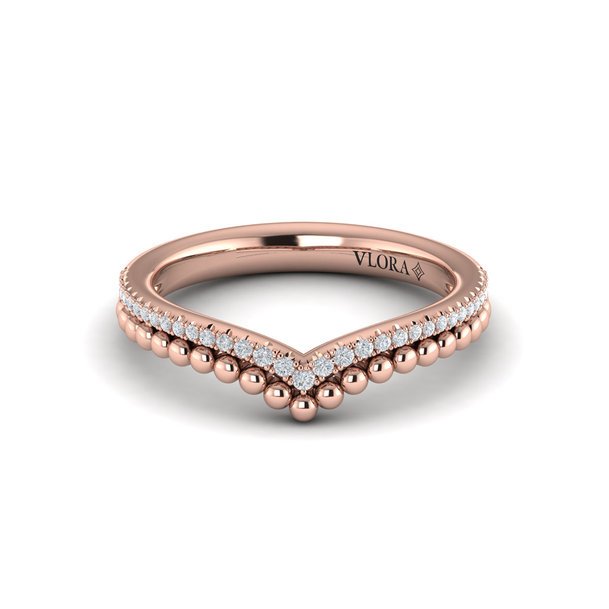 14kt Rose Gold Diamond Contour Wedding Band for Women
