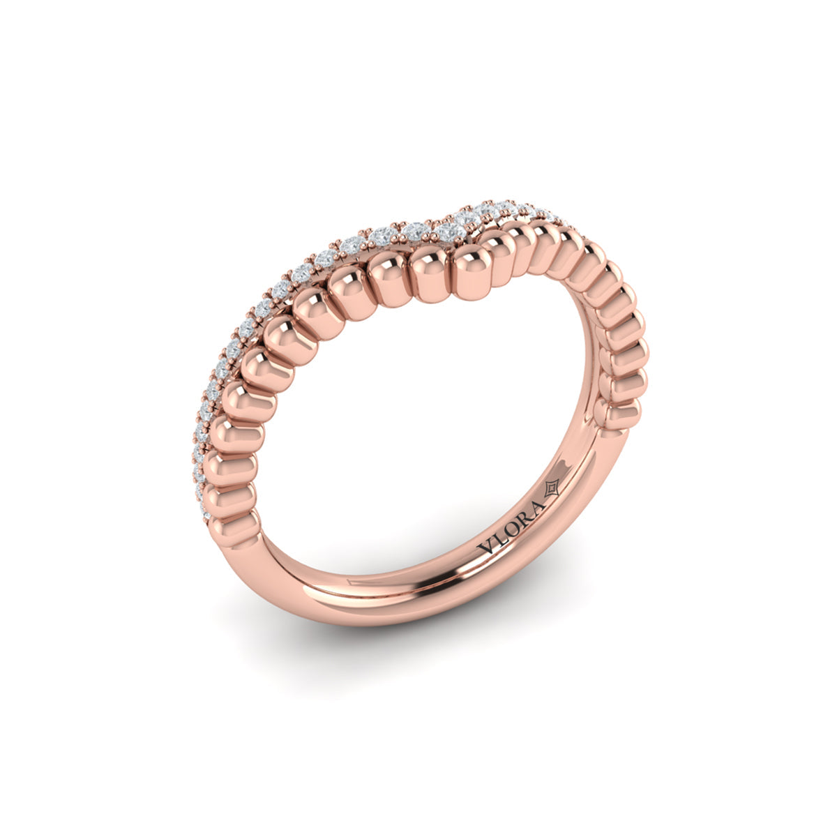 14kt Rose Gold Diamond Contour Wedding Band for Women