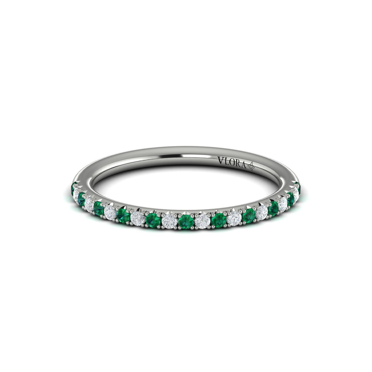 14K White Gold Emerald Cut Womens Wedding Band