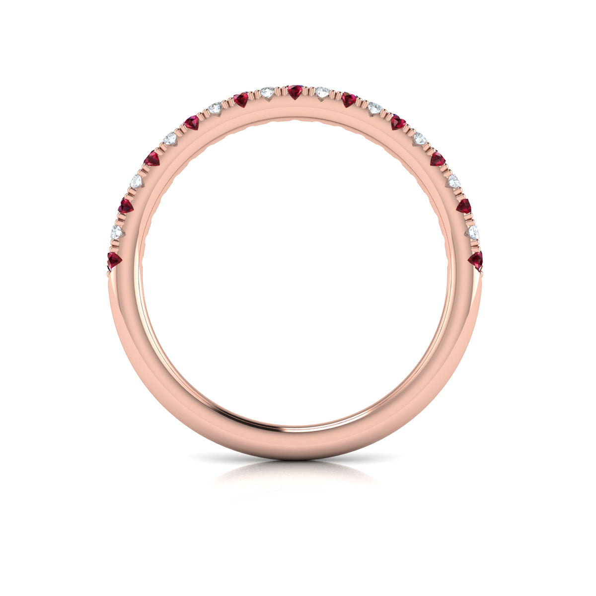 18K Rose Gold Ruby Womens Wedding Band with Diamonds