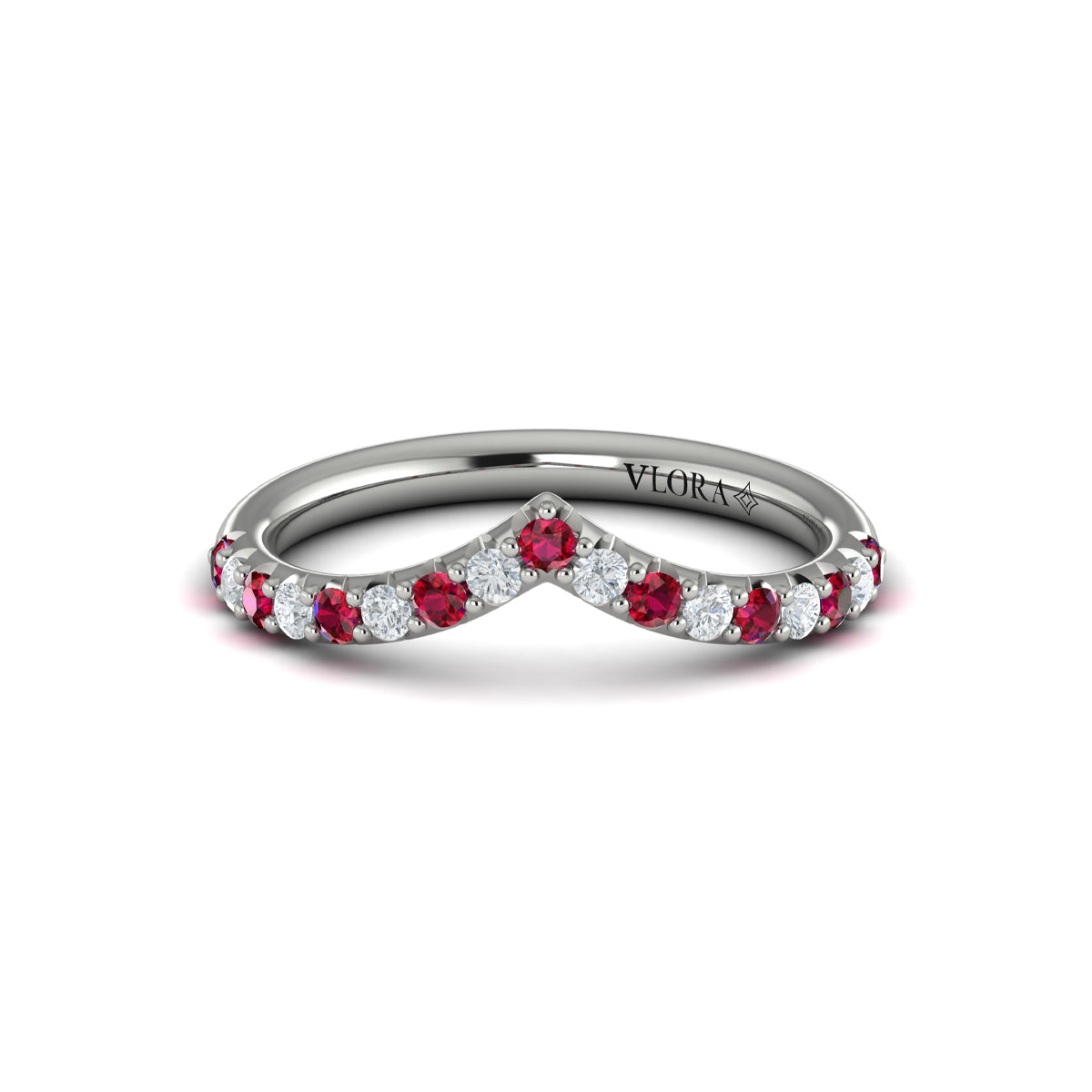 14K White Gold Ruby Diamond Womens Wedding Band