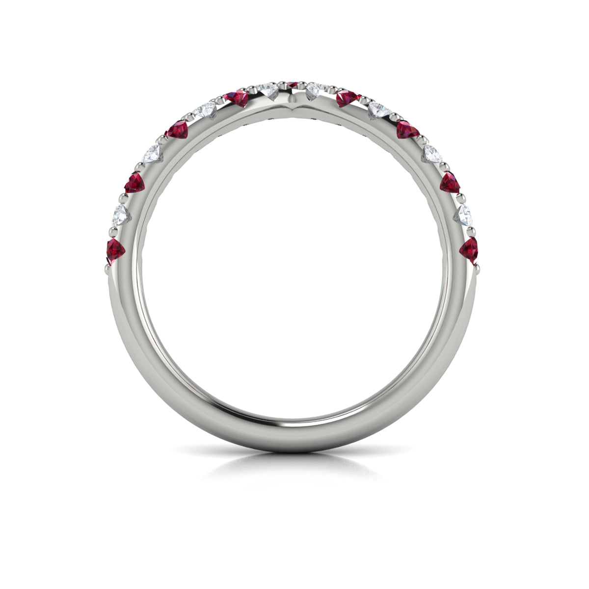 14K White Gold Ruby Diamond Womens Wedding Band