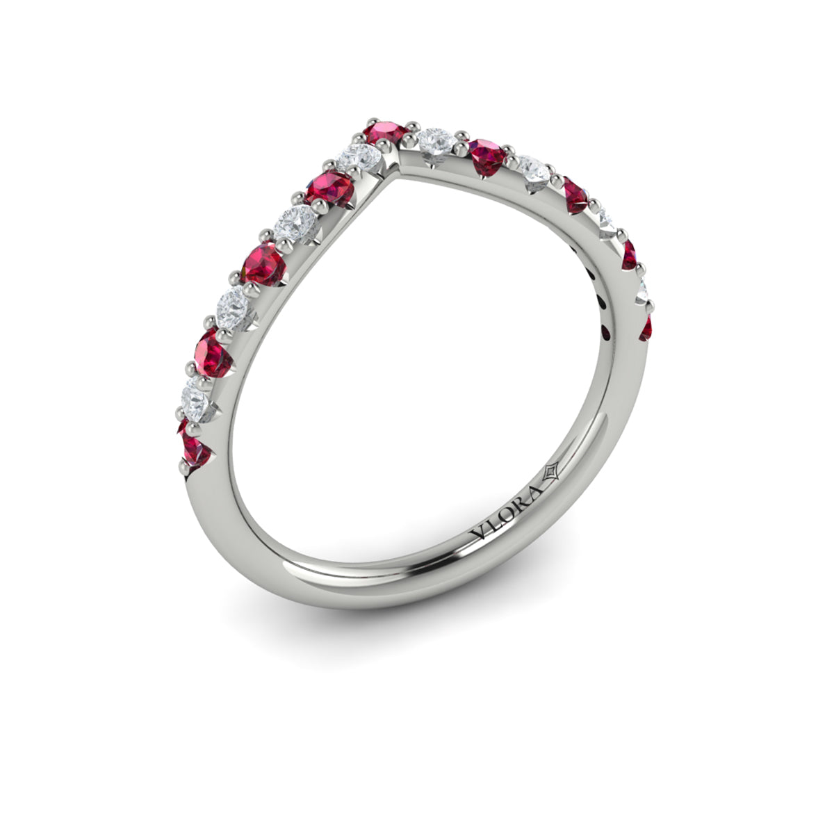 14K White Gold Ruby Diamond Womens Wedding Band