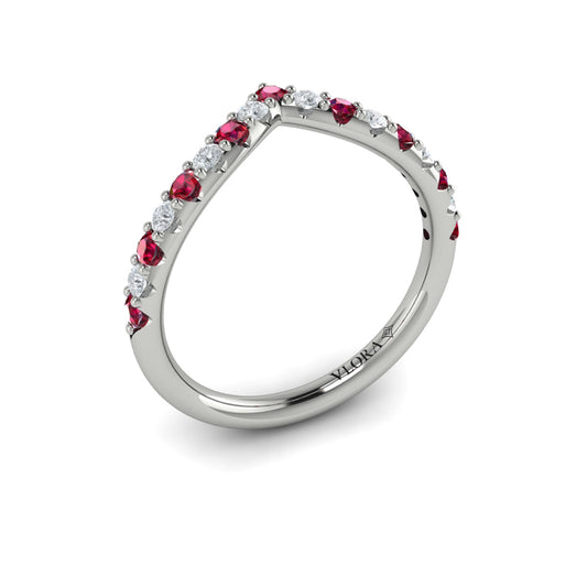 14K White Gold Ruby Diamond Womens Wedding Band