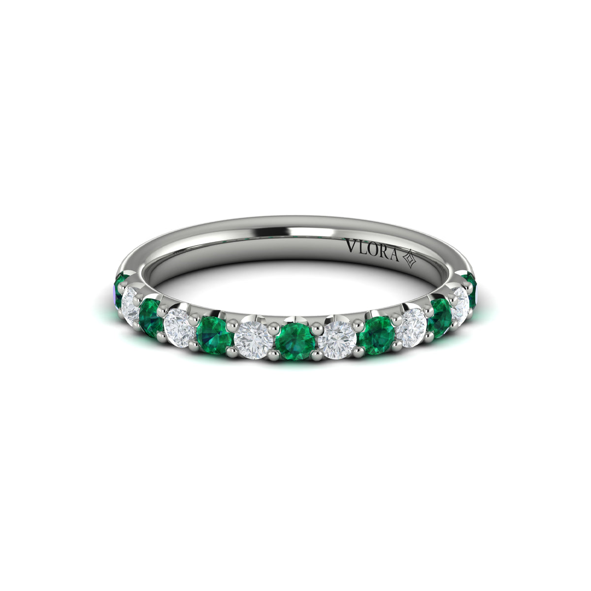 14K White Gold Emerald Cut Womens Wedding Band