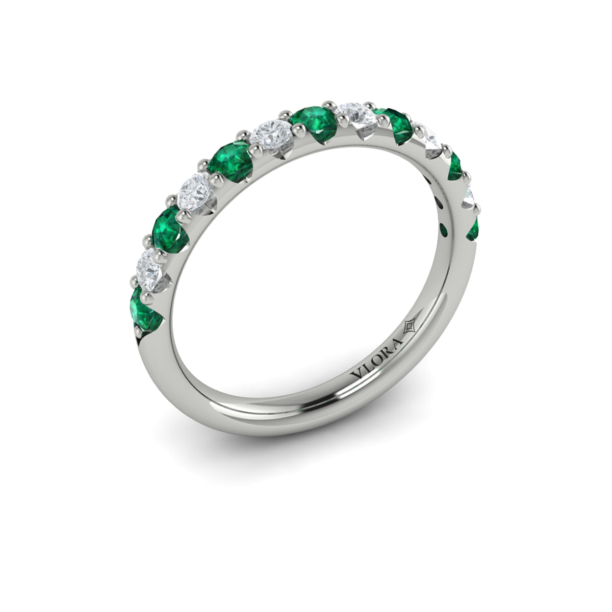 14K White Gold Emerald Cut Womens Wedding Band