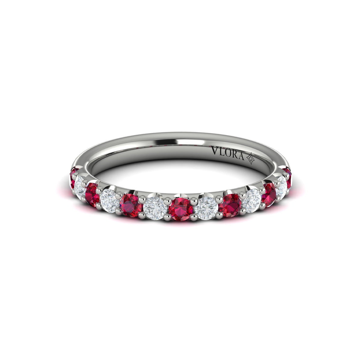 14K White Gold Ruby Elegant Womens Wedding Band