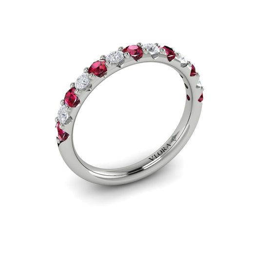 14K White Gold Ruby Elegant Womens Wedding Band