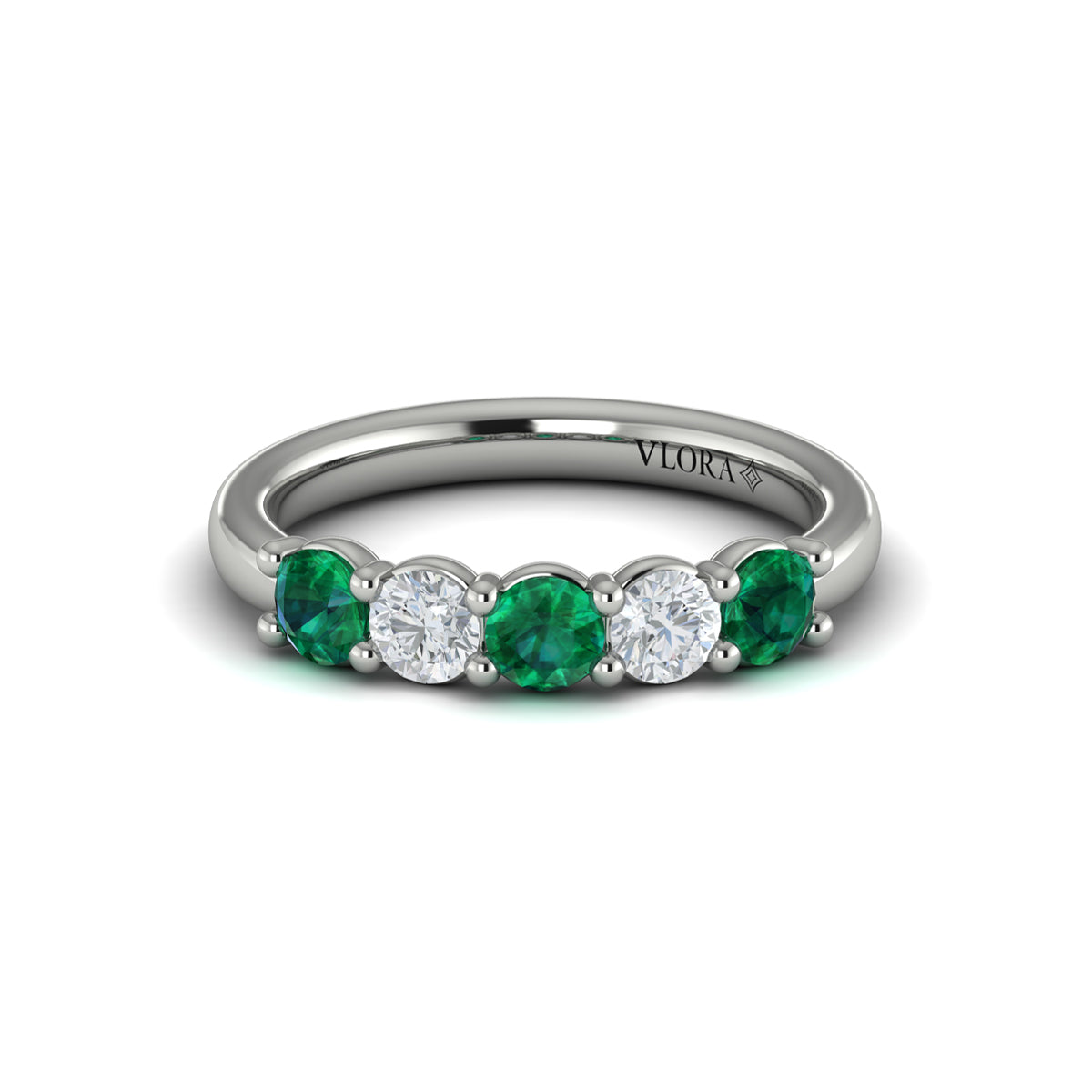 14K White Gold Emerald Cut Womens Wedding Band