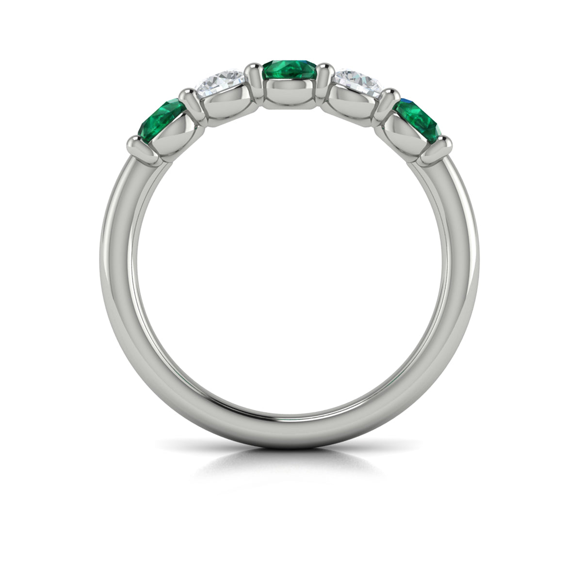 14K White Gold Emerald Cut Womens Wedding Band