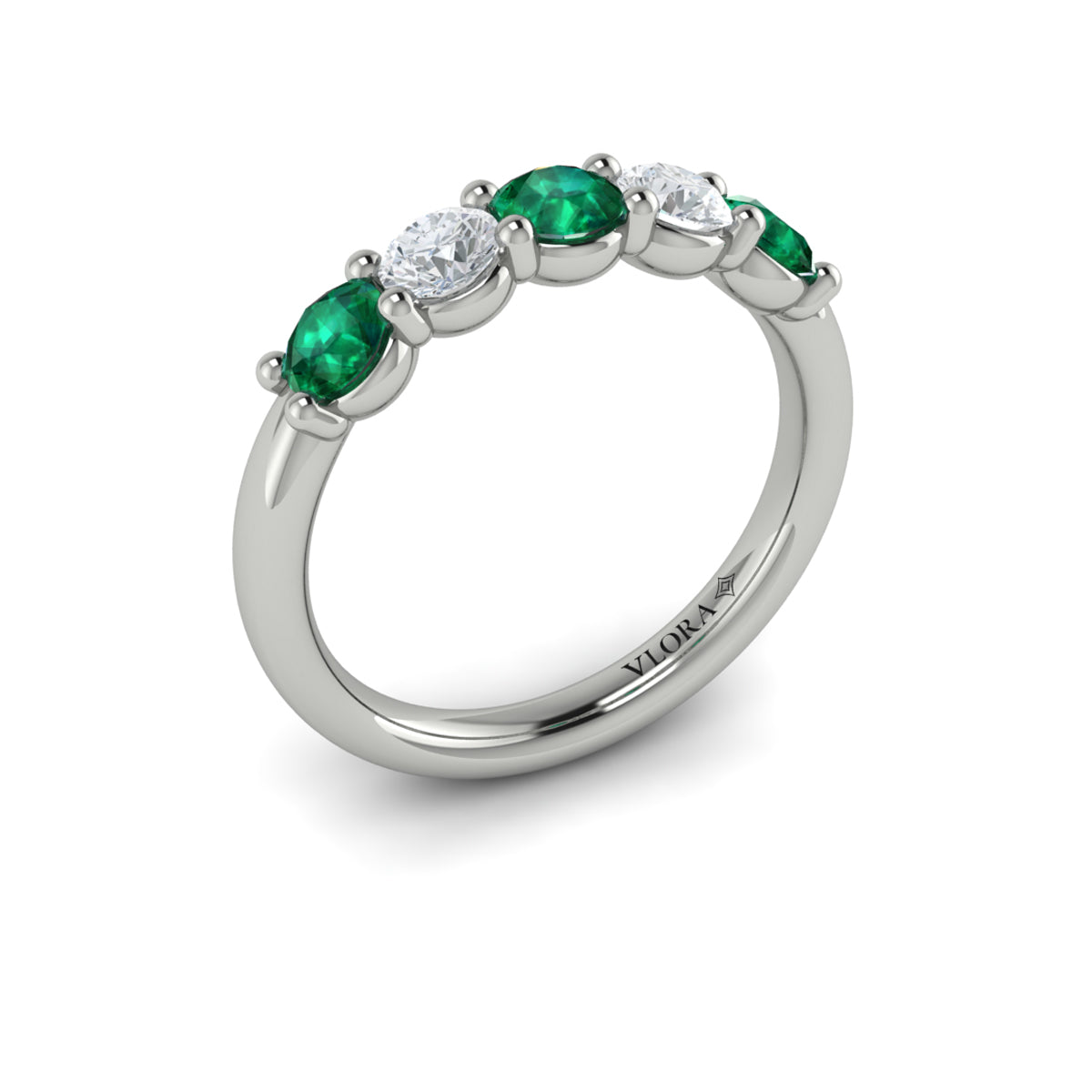 14K White Gold Emerald Cut Womens Wedding Band