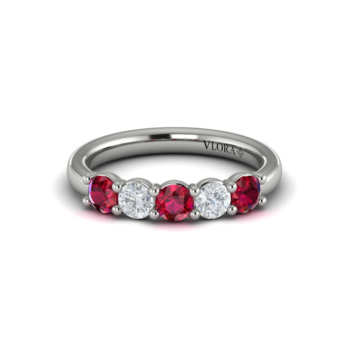 14K White Gold Ruby Accent Womens Wedding Band