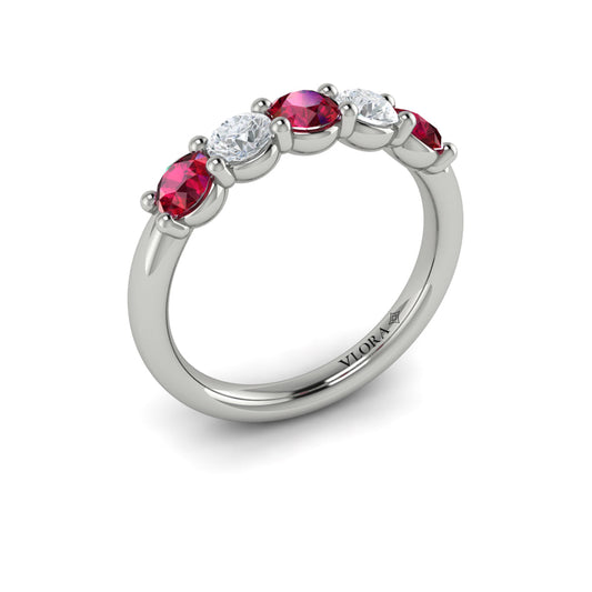 14K White Gold Ruby Accent Womens Wedding Band