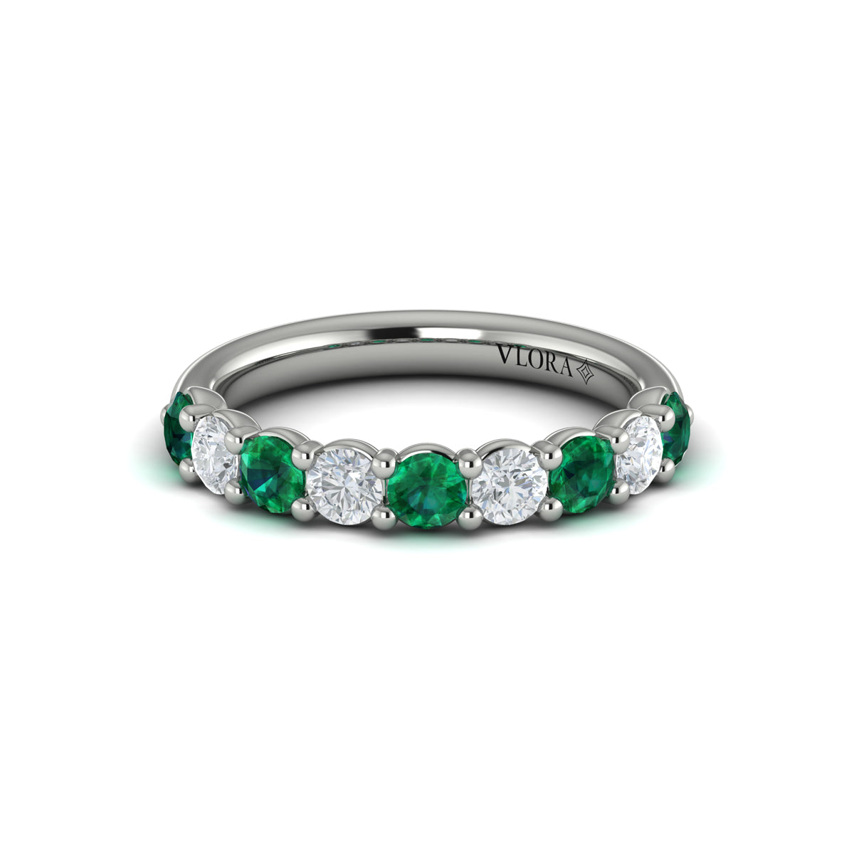 14K White Gold Emerald Cut Womens Wedding Band