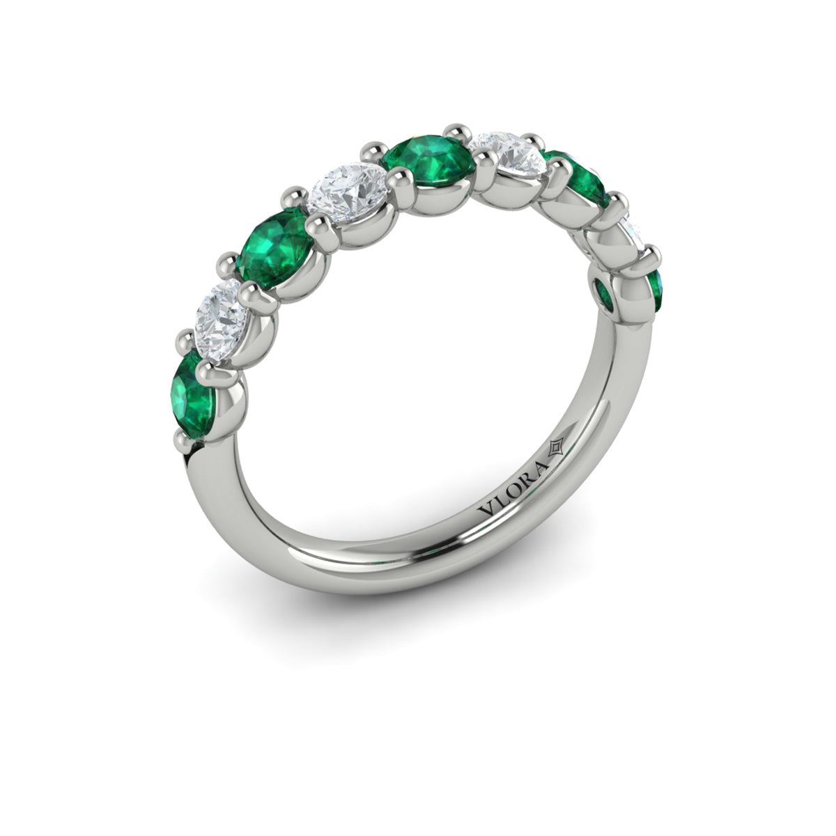14K White Gold Emerald Cut Womens Wedding Band