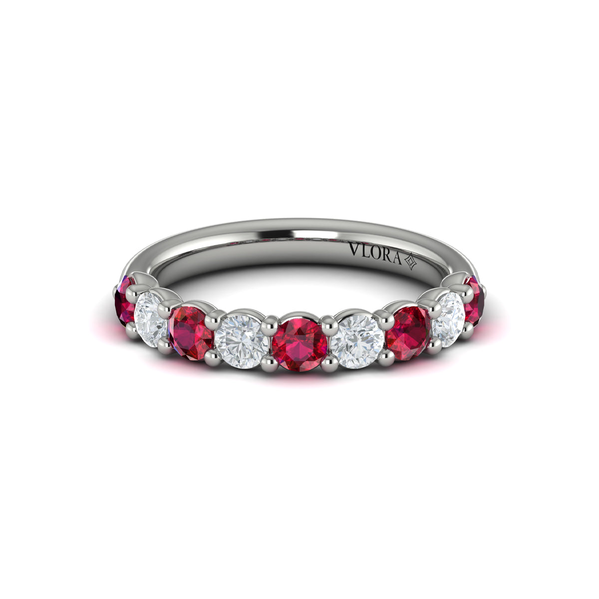 14K White Gold Ruby Accent Womens Wedding Band