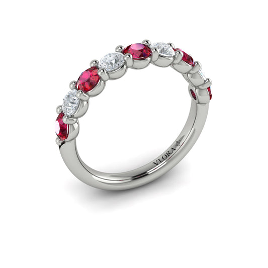 14K White Gold Ruby Accent Womens Wedding Band