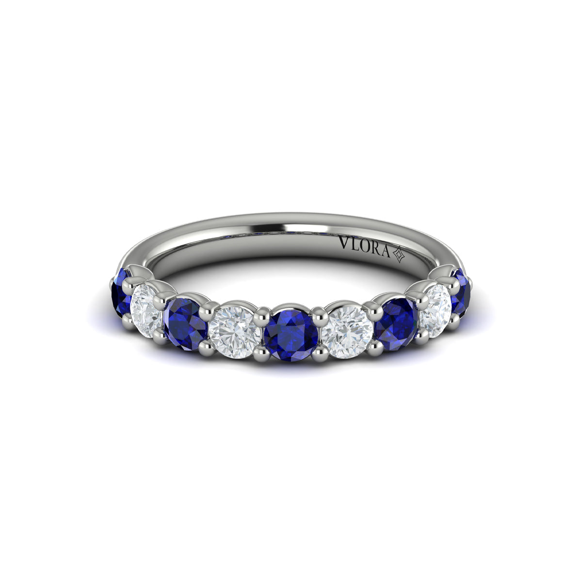 14K White Gold Sapphire Diamond Womens Wedding Band