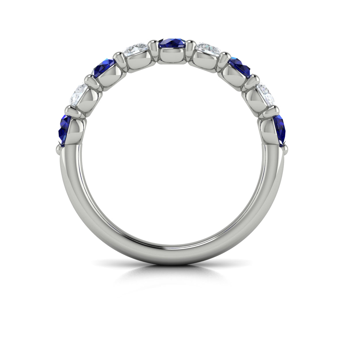 14K White Gold Sapphire Diamond Womens Wedding Band