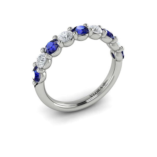 14K White Gold Sapphire Diamond Womens Wedding Band