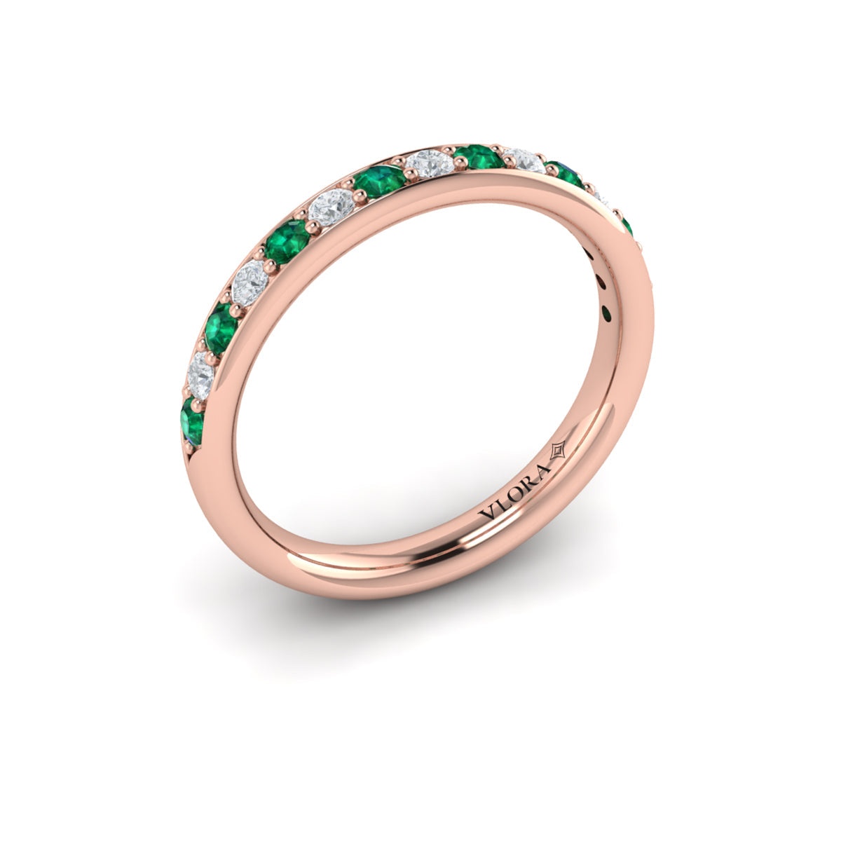 18kt Rose Gold Emerald Cut Womens Wedding Band