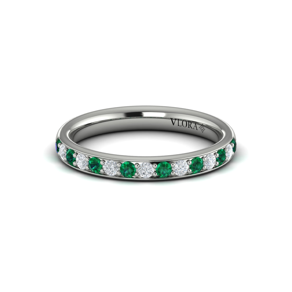 14K White Gold Emerald Cut Womens Wedding Band