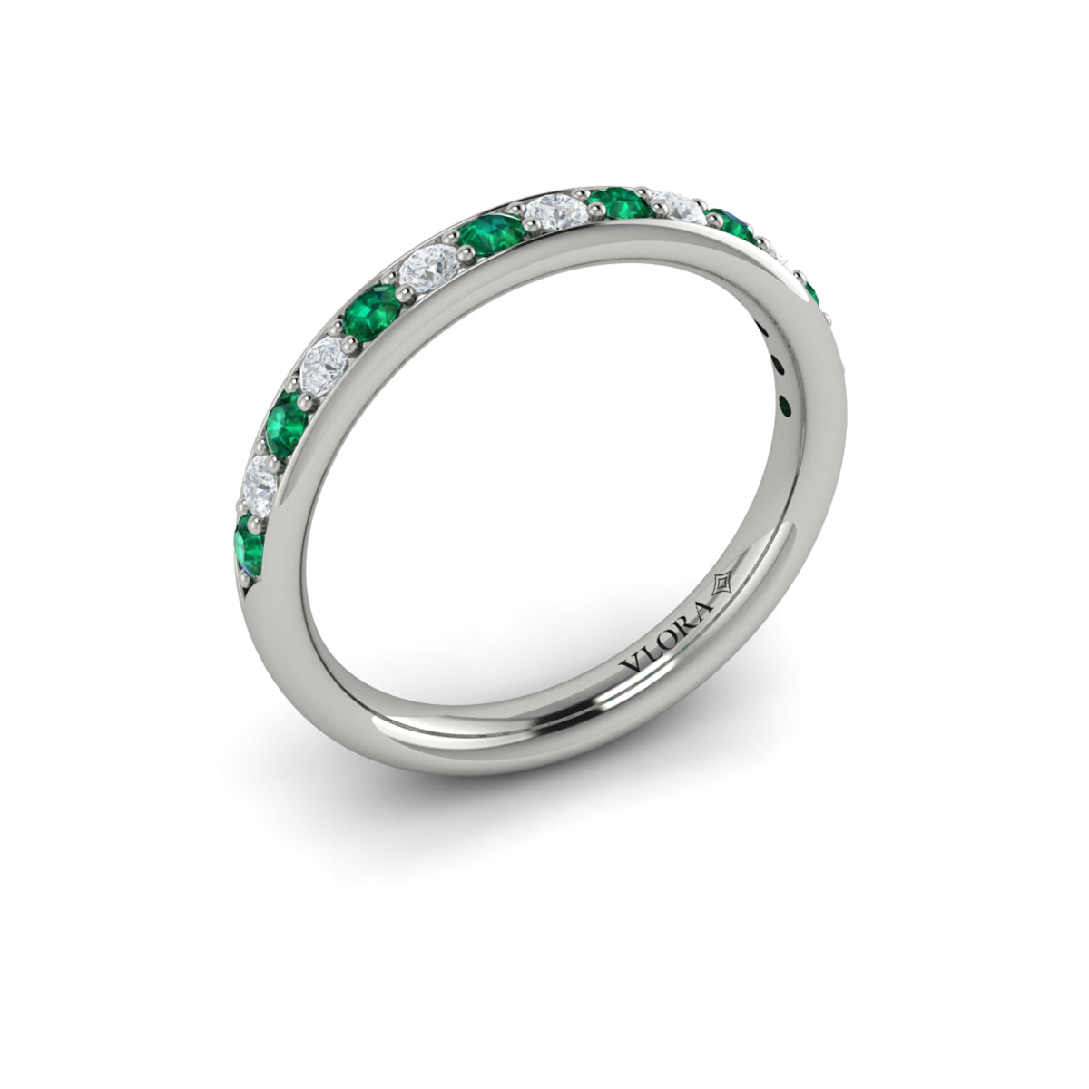 14K White Gold Emerald Cut Womens Wedding Band