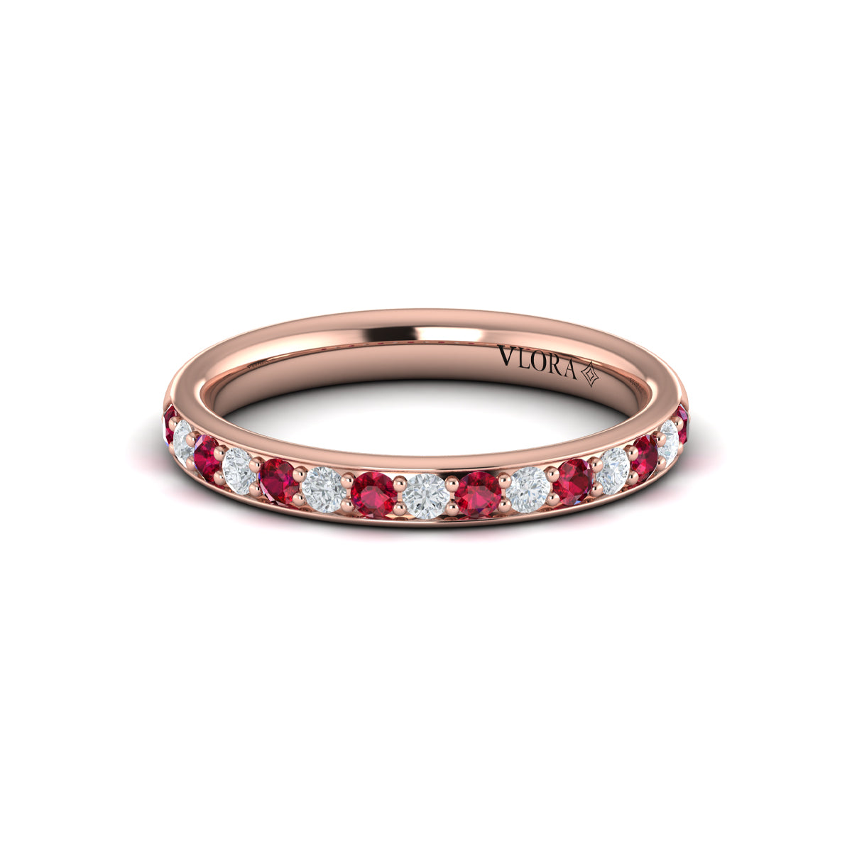 18kt Rose Gold Ruby Womens Wedding Band