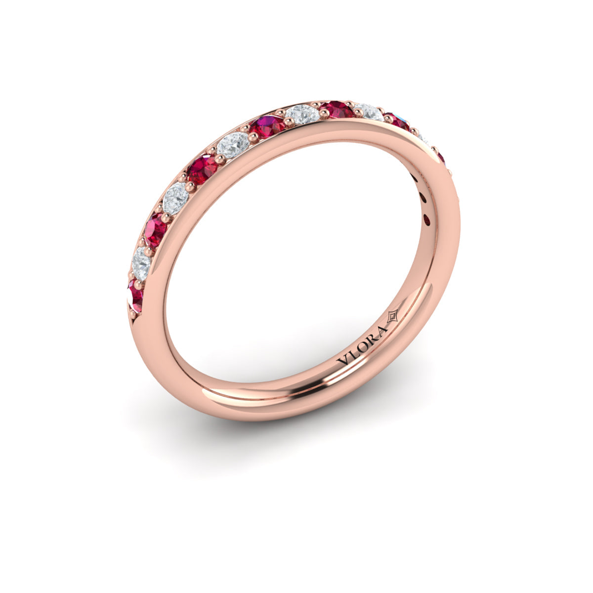 18kt Rose Gold Ruby Womens Wedding Band