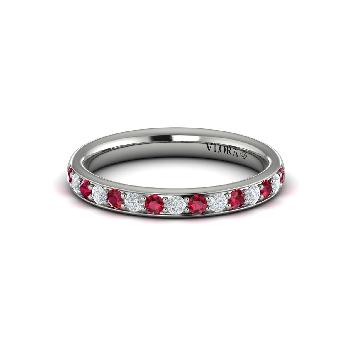 14K White Gold Ruby Diamond Womens Wedding Band